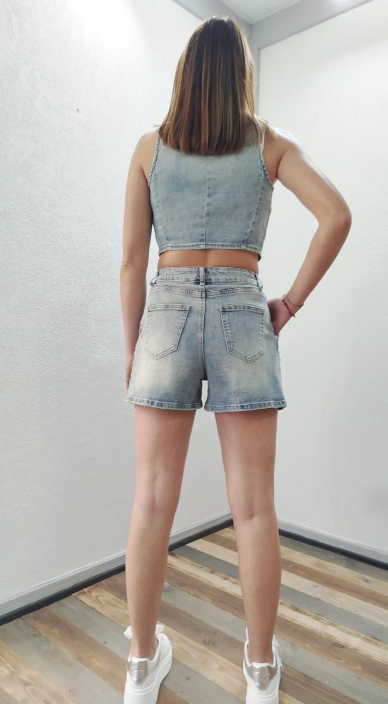 Set gilet + shorts in jeans