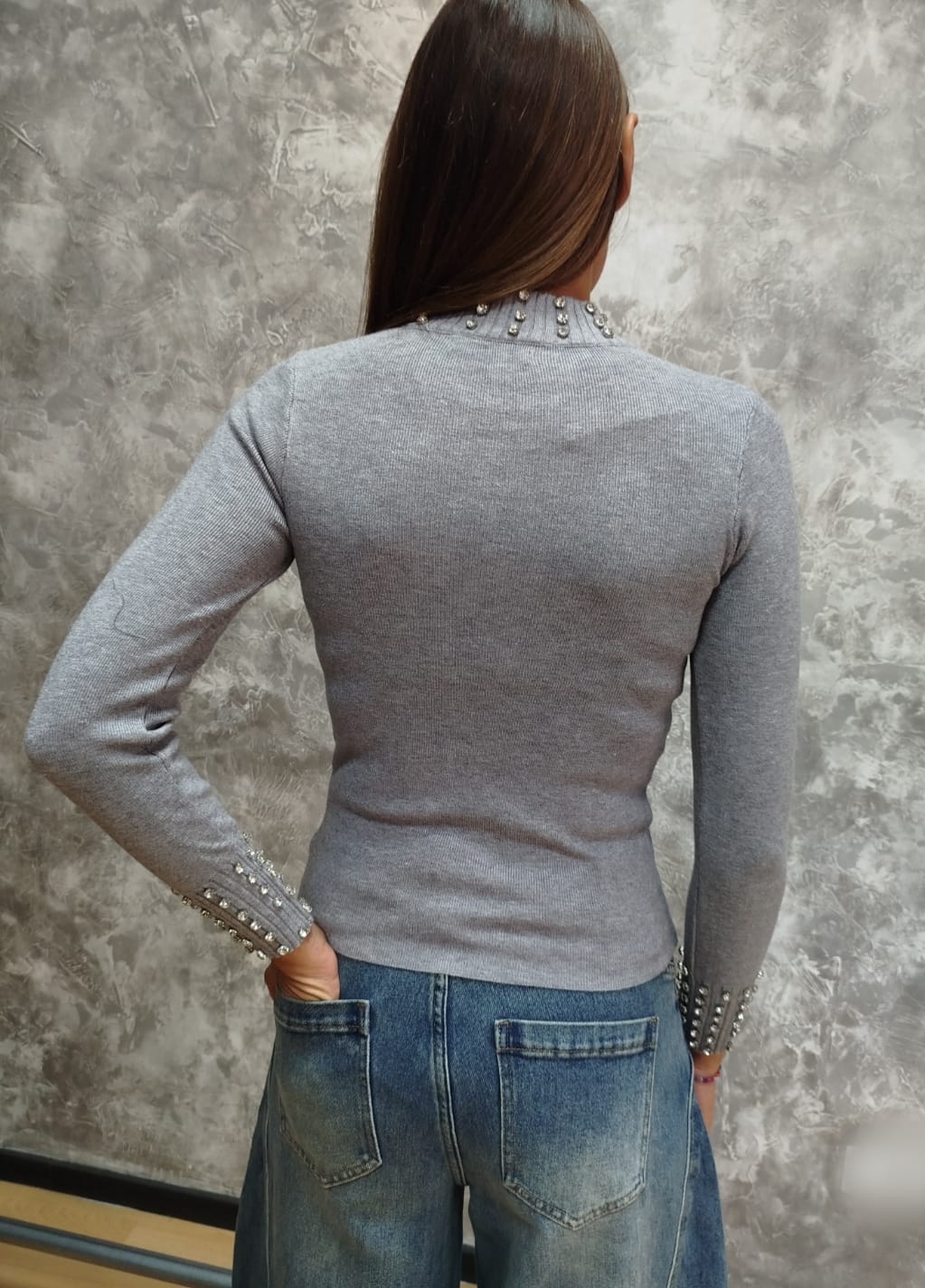 Pullover lupetto con strass