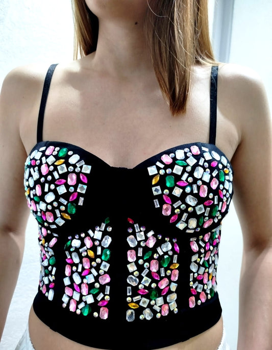 Corsetto con strass multicolor