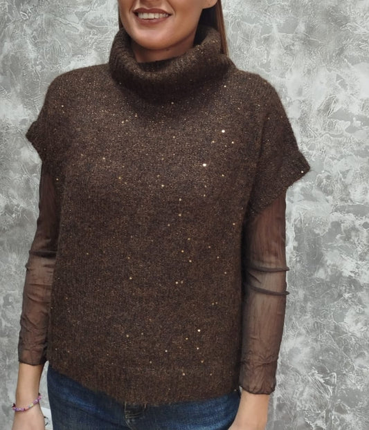 Pullover collo alto senza maniche