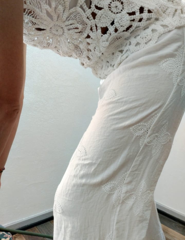 Pantalone ricamato bianco