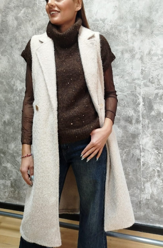 Cappotto smanicato tipo lana cotta