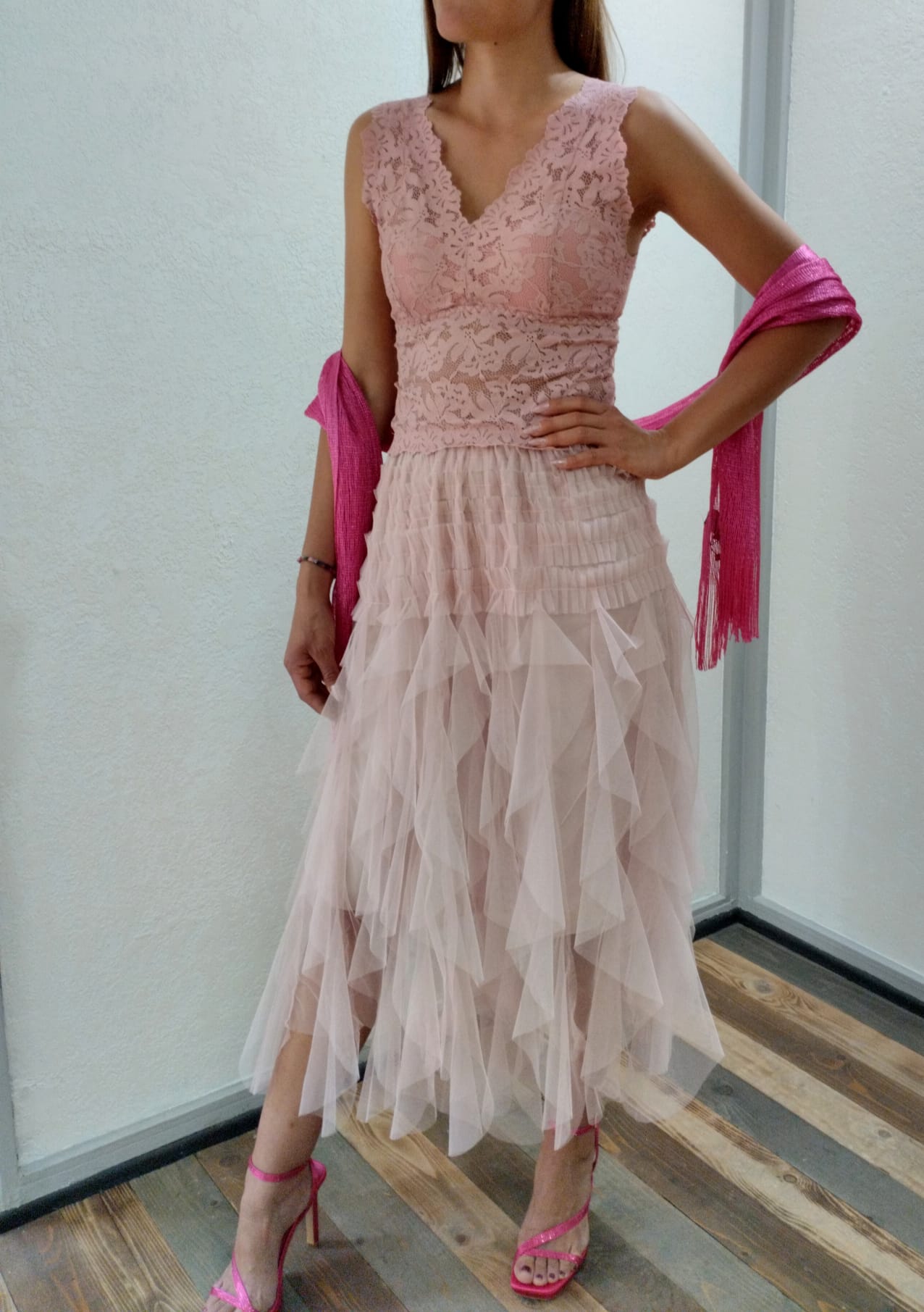 Gonna drappeggiata in tulle rosa