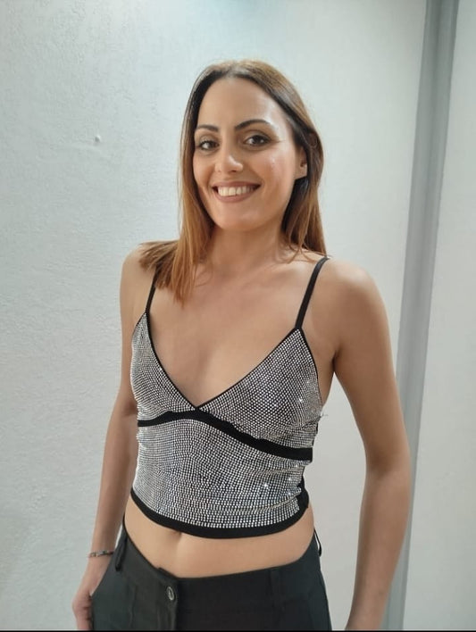 Top in cotone con strass