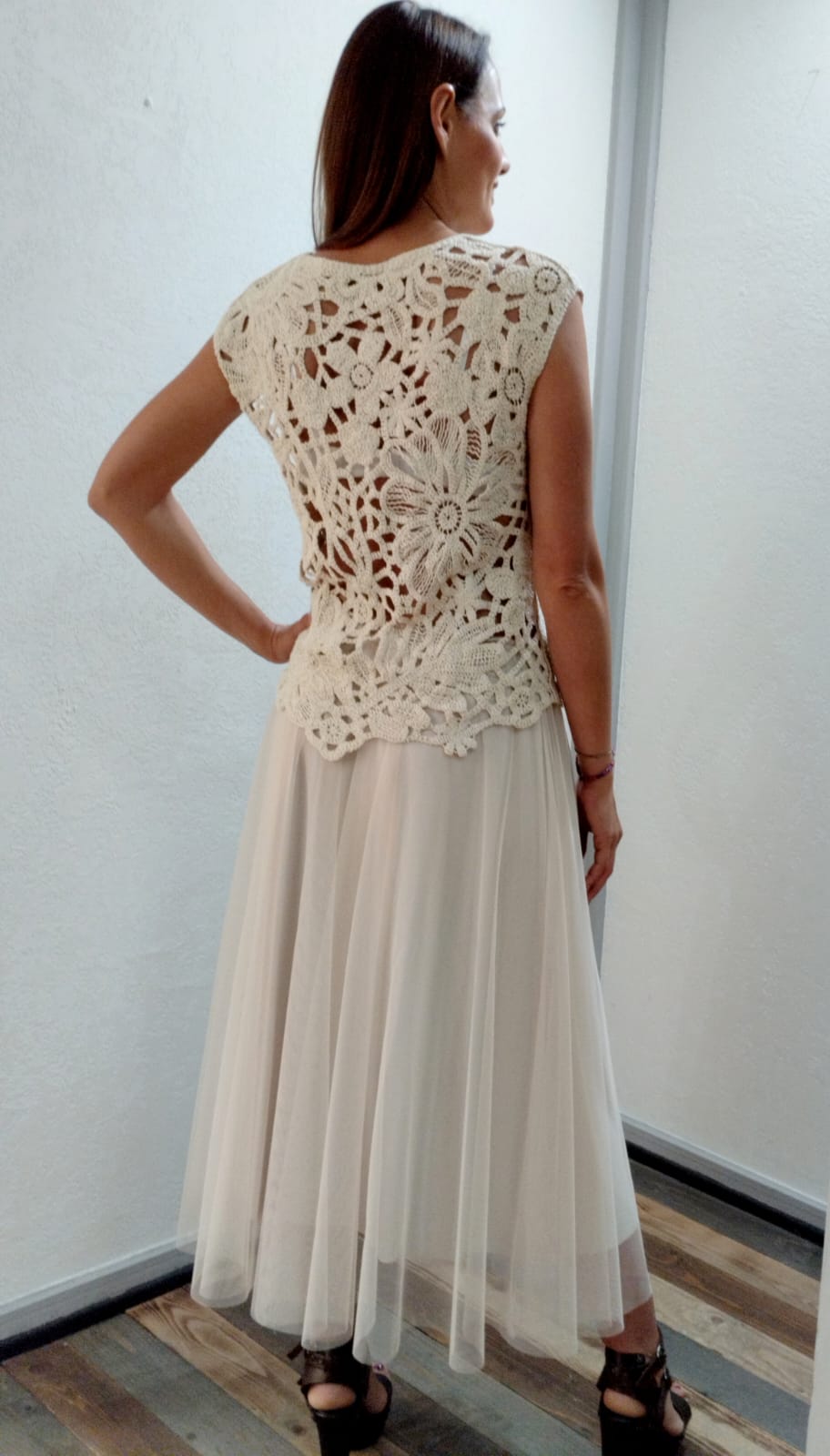 Gonna in tulle beige