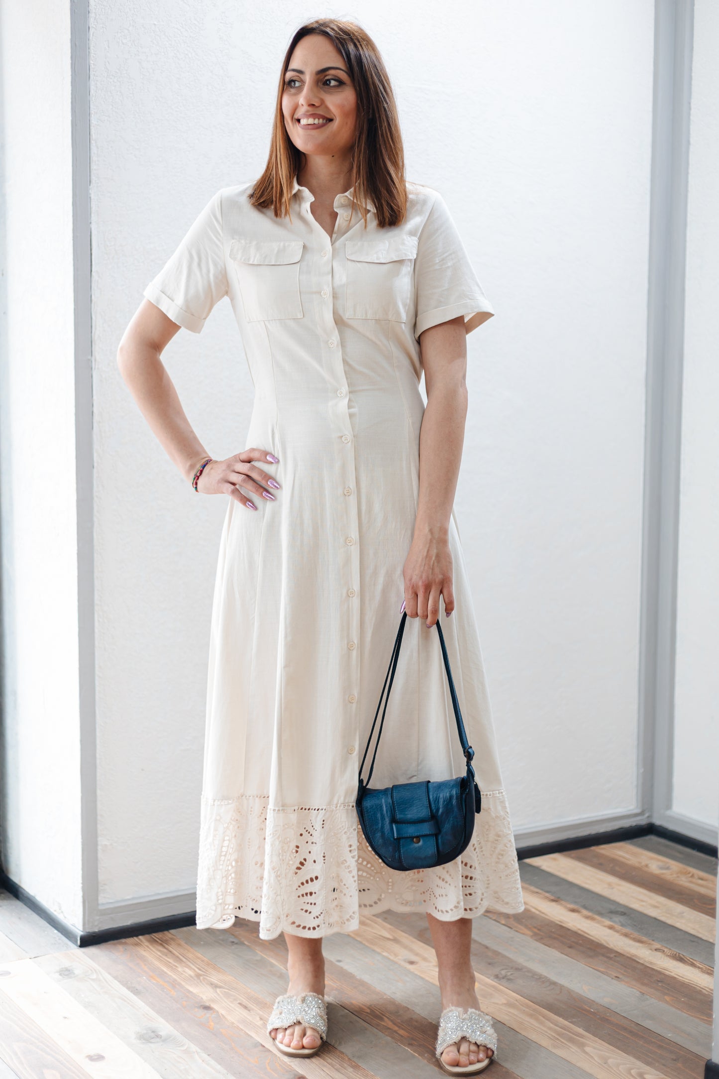 Abito chemisier con pizzo