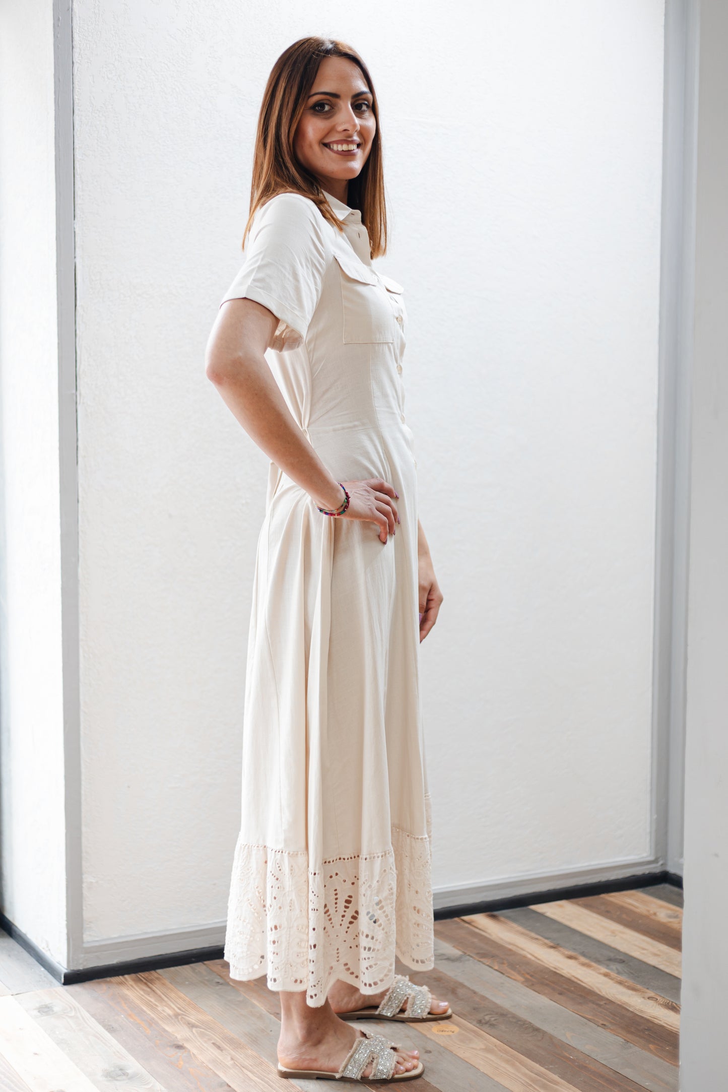 Abito chemisier con pizzo