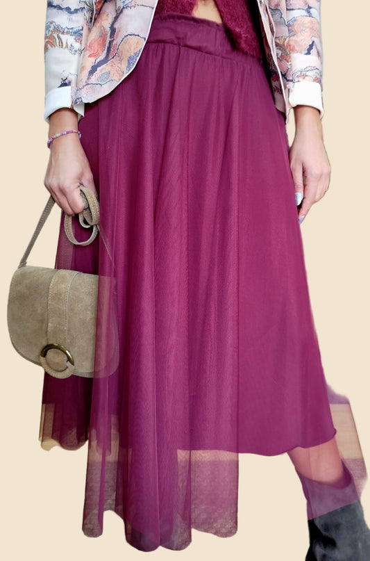 Gonna in tulle bordeaux