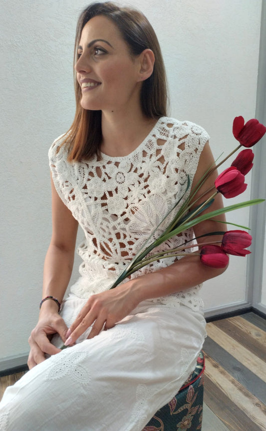 Pantalone ricamato bianco