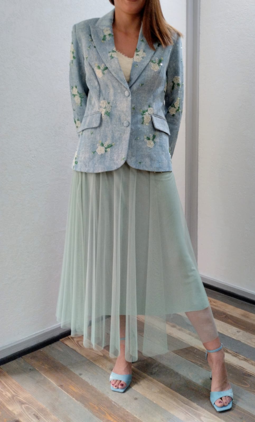 Gonna in tulle verde acqua