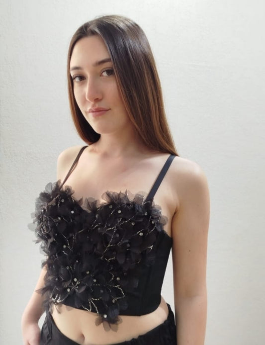 Corsetto con fiori in tulle