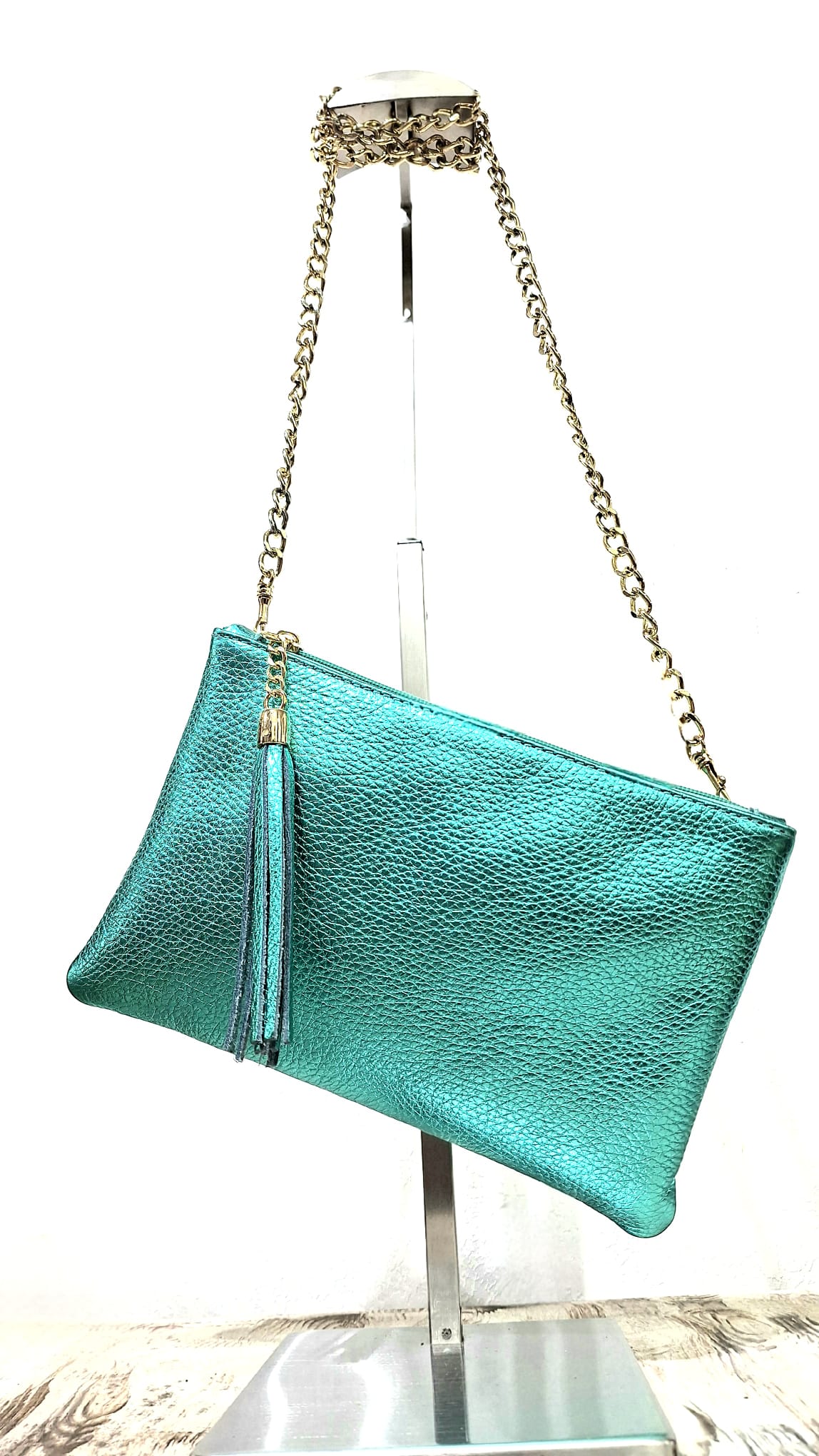 Pochette in pelle lurex