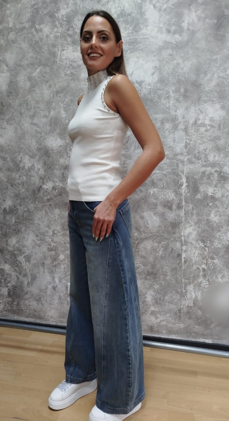 Pullover senza maniche con strass