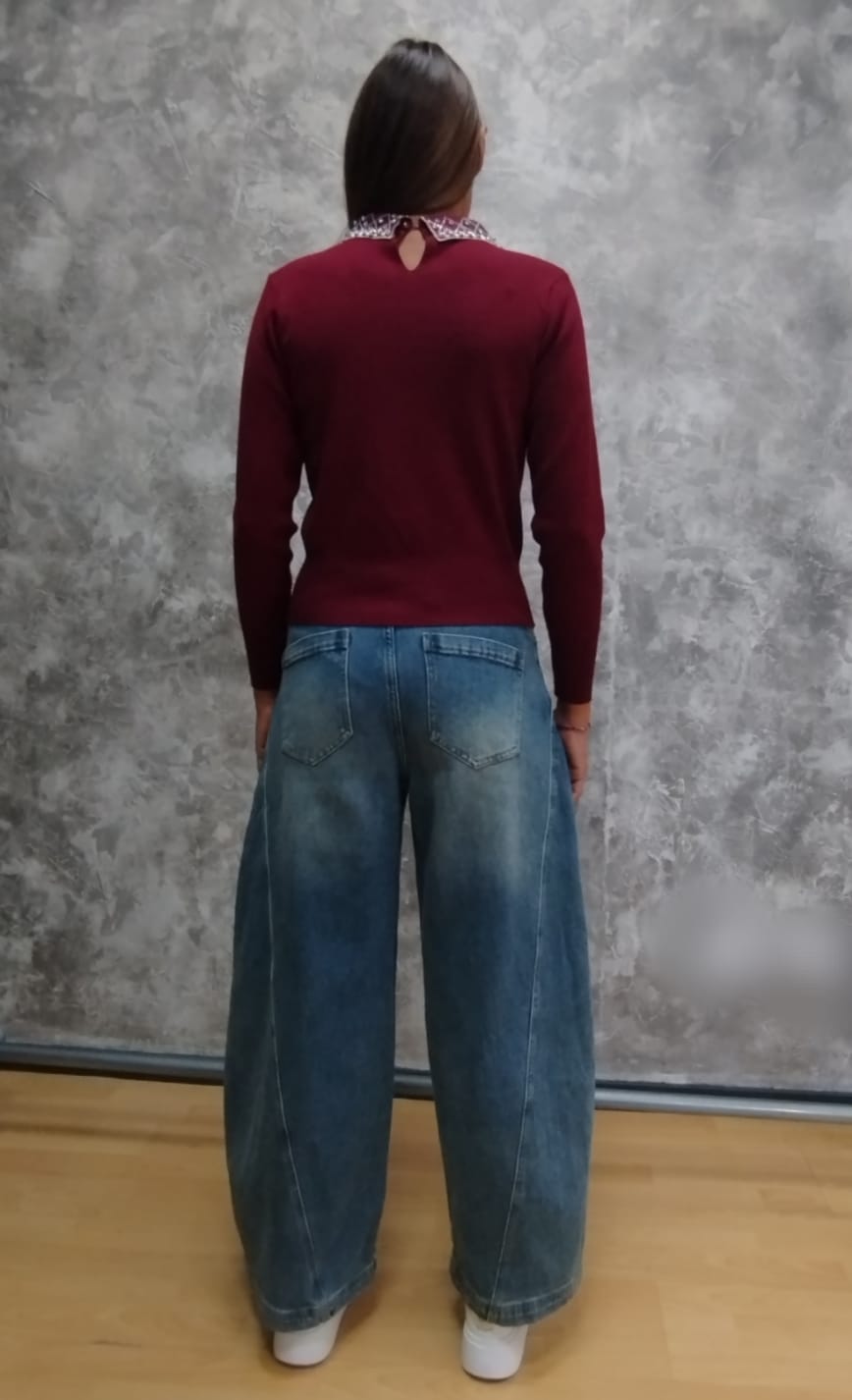 Pullover collo camicia con strass