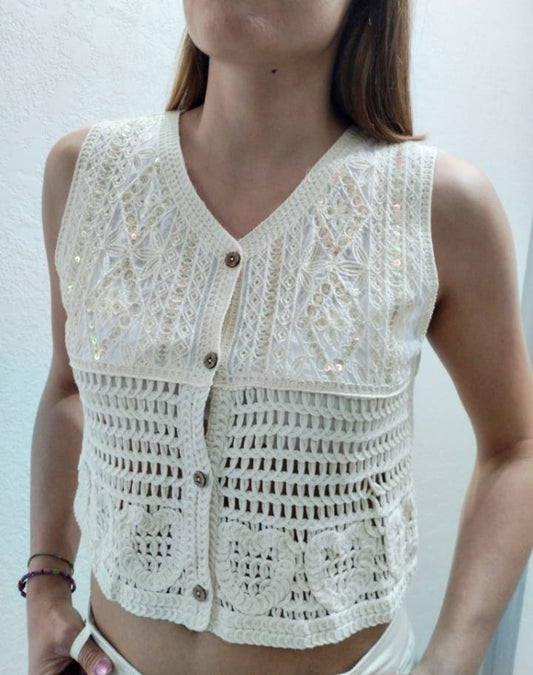 Gilet ricamato con paillettes