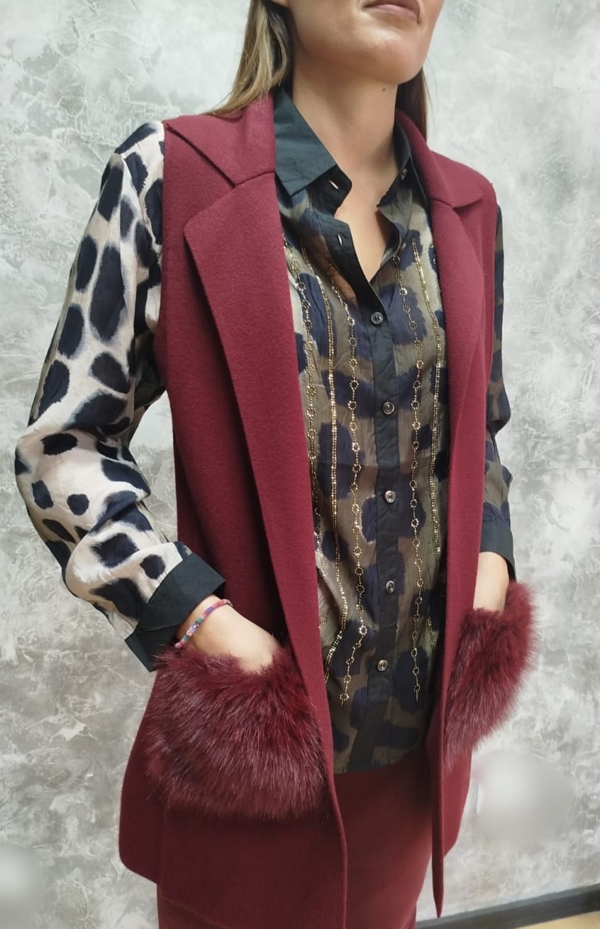 Spolverino con tasche in pelliccia