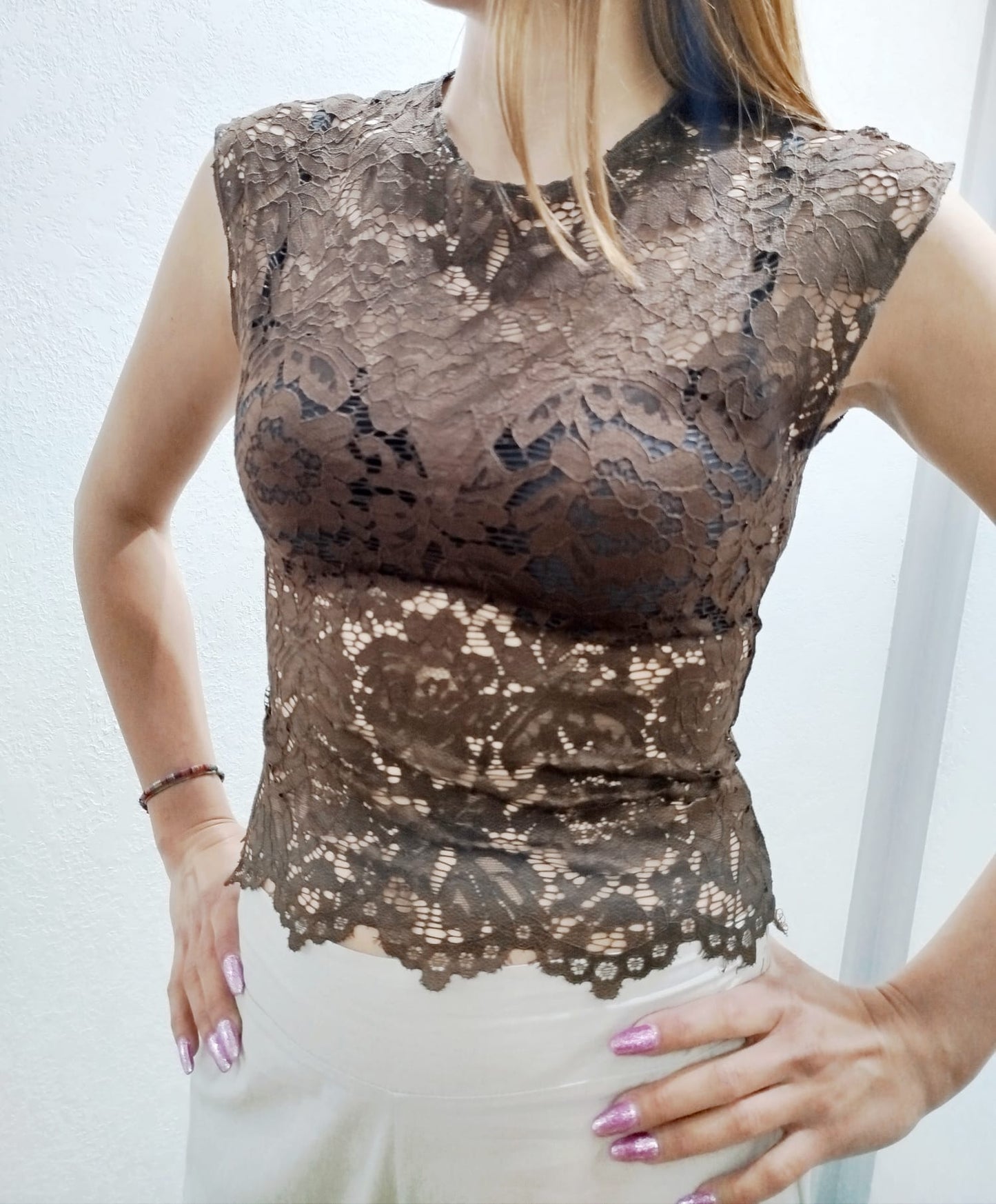 Canotta in pizzo macramé