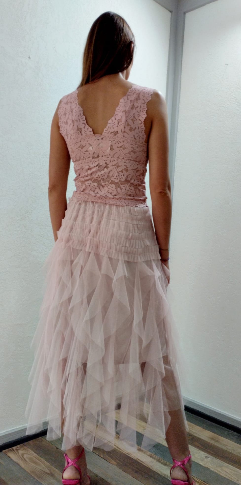 Gonna drappeggiata in tulle rosa