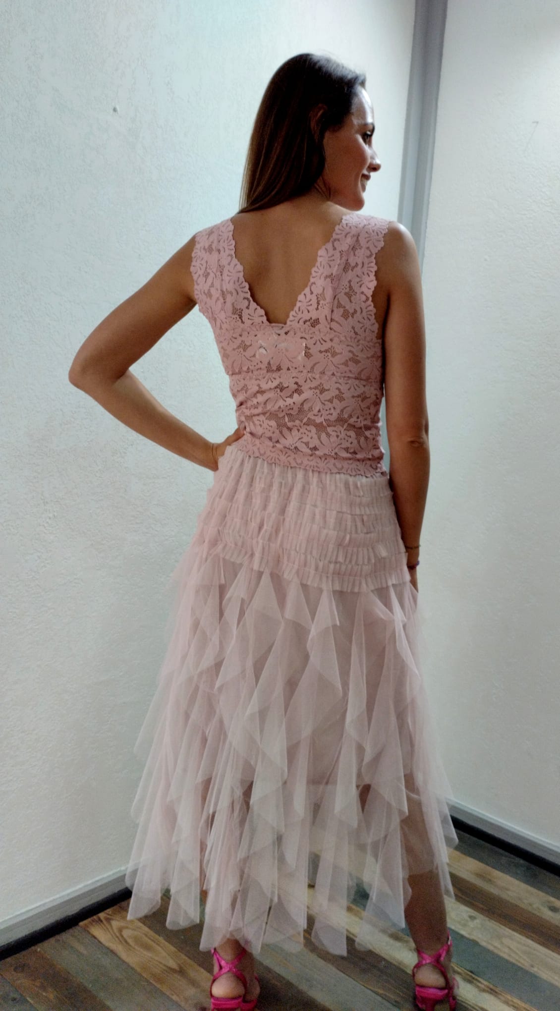 Gonna drappeggiata in tulle rosa