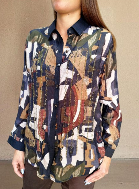 Camicia fantasia irregolare con strass