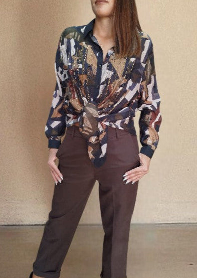 Camicia fantasia irregolare con strass