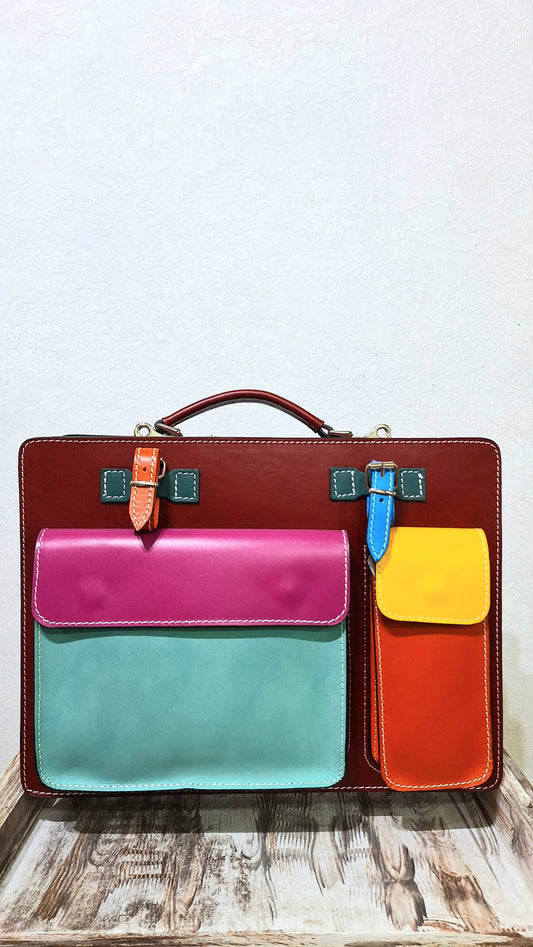 Cartella da lavoro in pelle multicolor