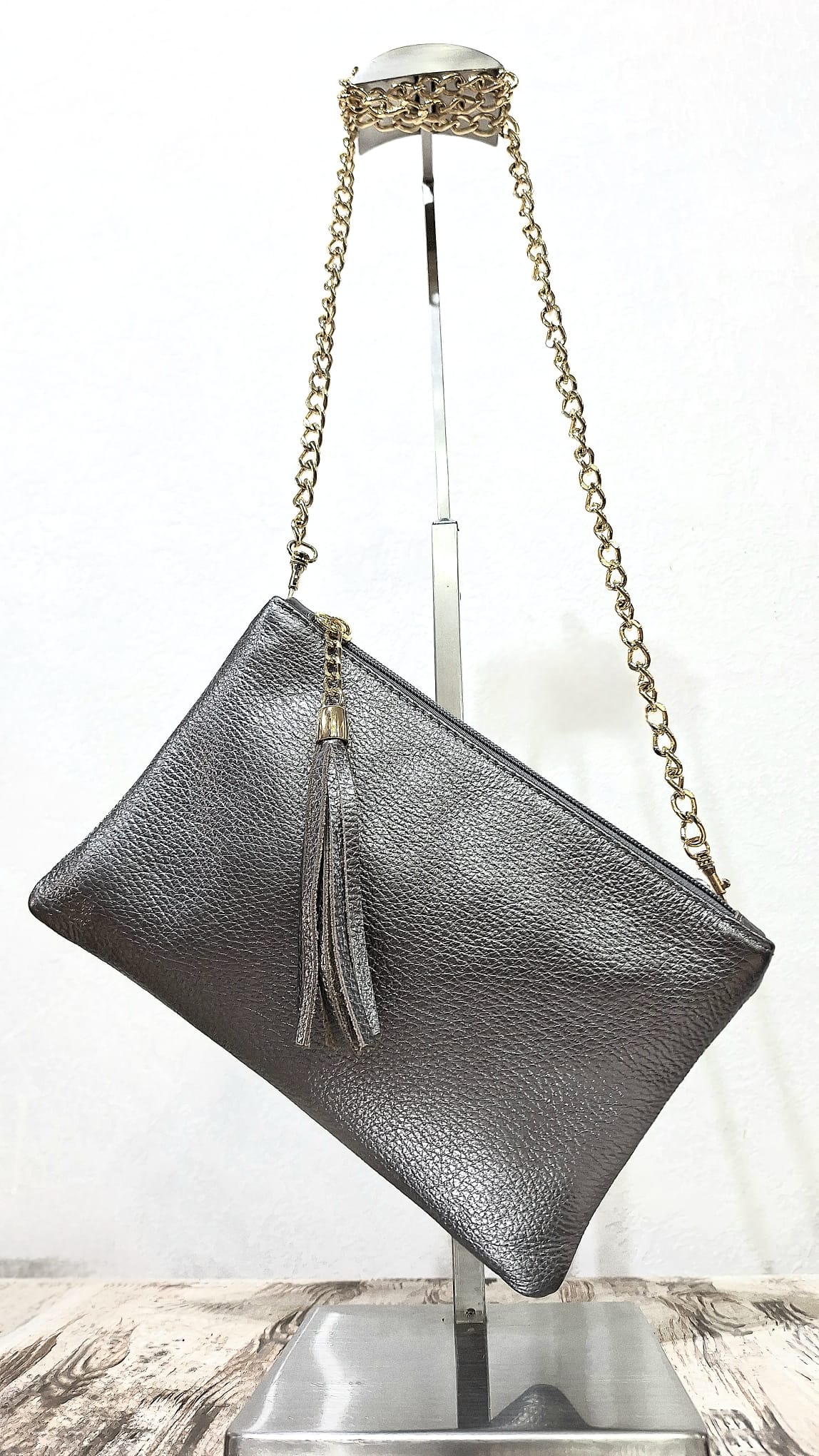 Pochette in pelle lurex