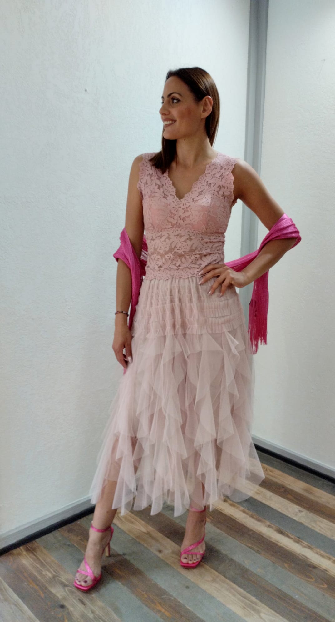 Gonna drappeggiata in tulle rosa