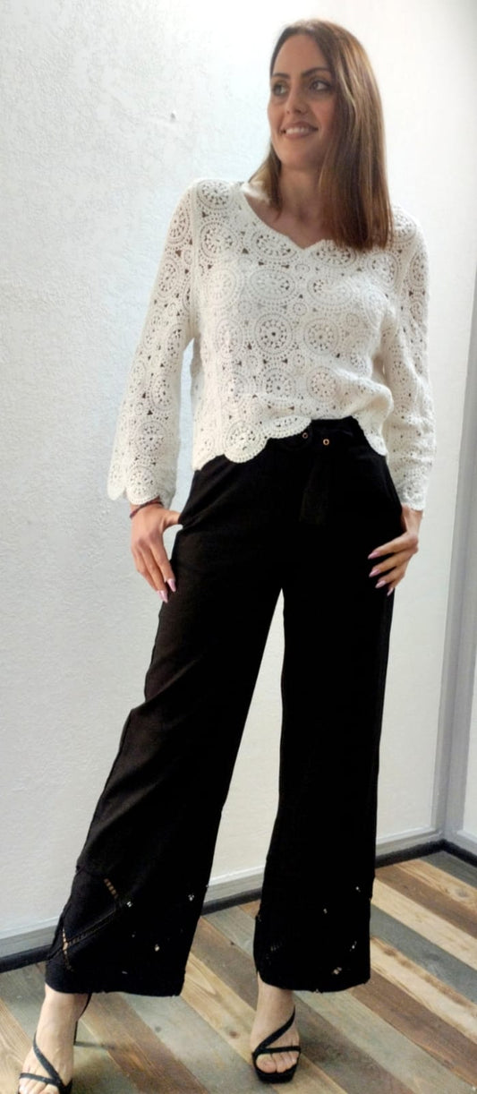 Pantalone fondo ricamato