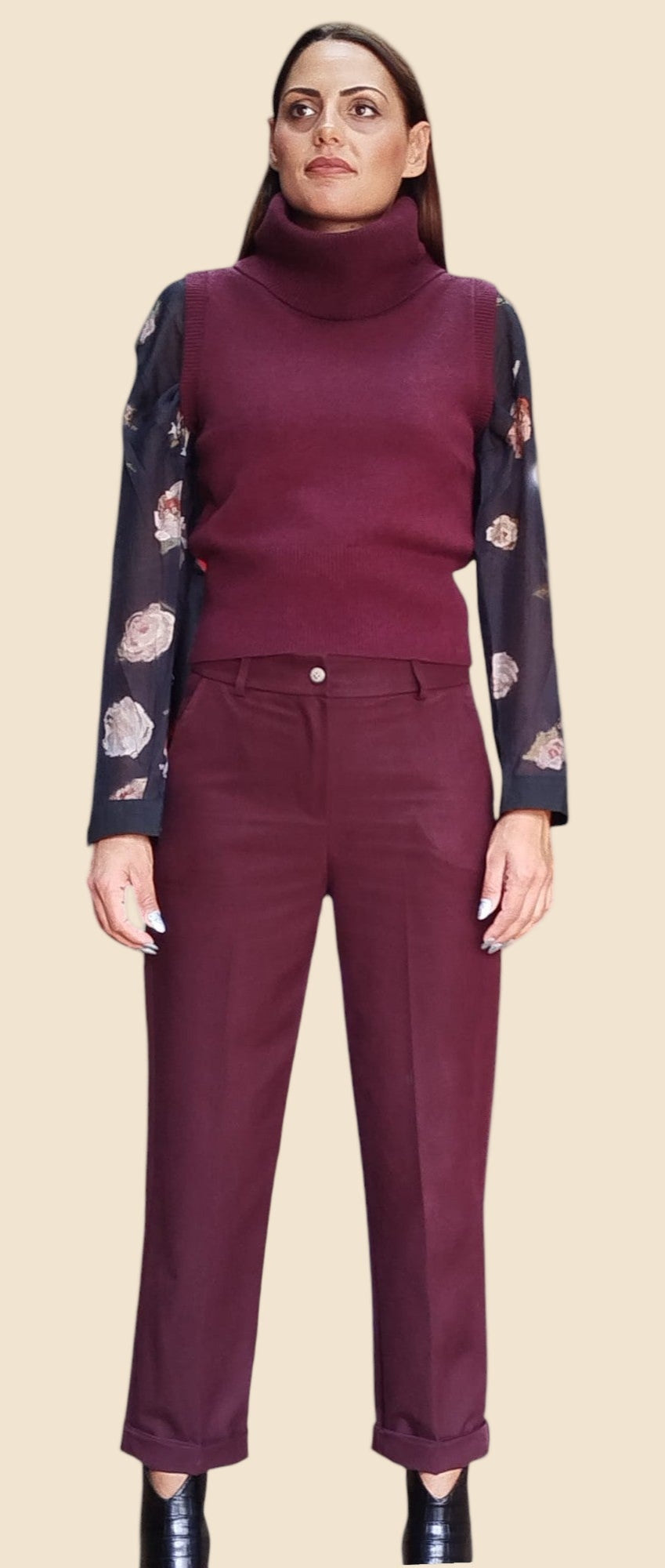 Pullover collo alto senza maniche